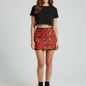 Floral Red Mini Skirt